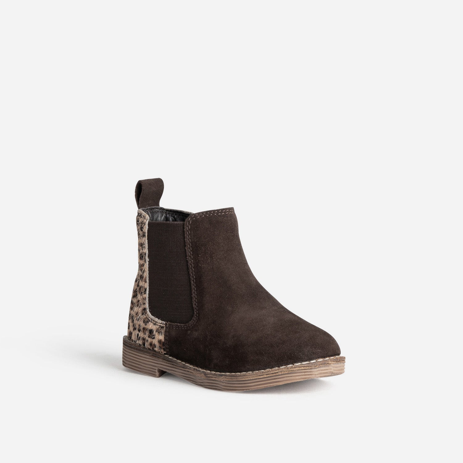 Boots BUGGY marron cuir velours et motif léopard