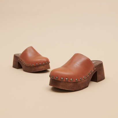 Mules à plateformesen cuir cognac | ELLIOT
