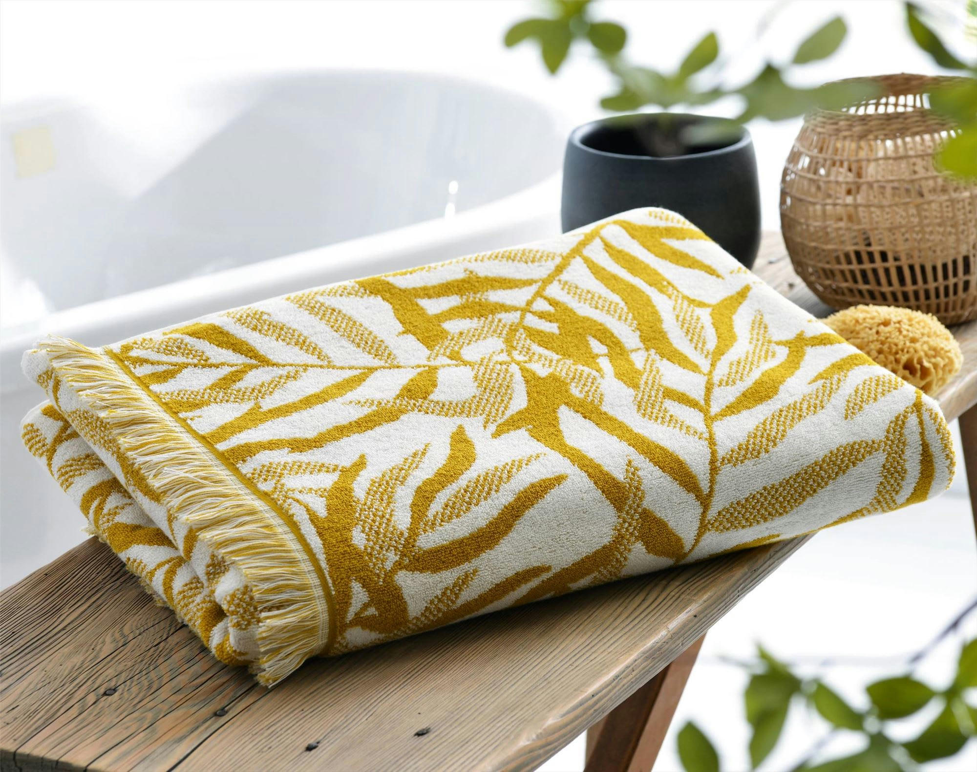 TARZANY - Drap de bain 70x140 jaune ocre en coton 500 g/m²