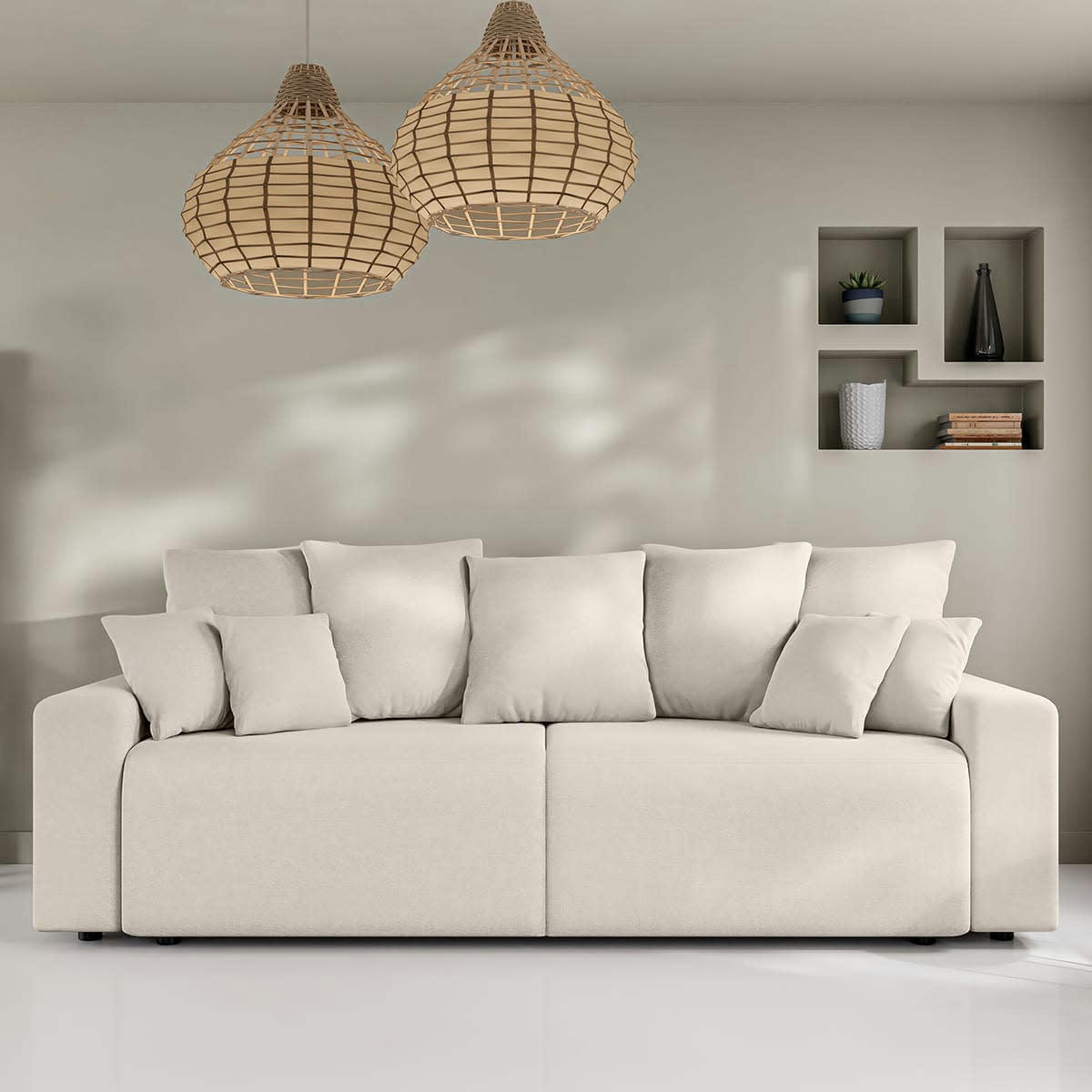 LUCIA - Canapé convertible 3 places en tissu chenille beige