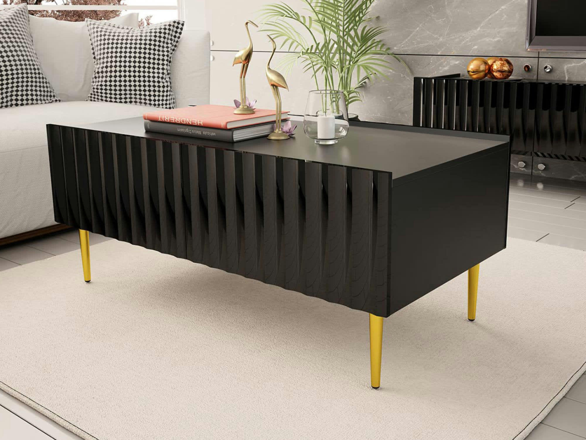 AMBRE - Table basse style contemporain 120 cm noir / doré