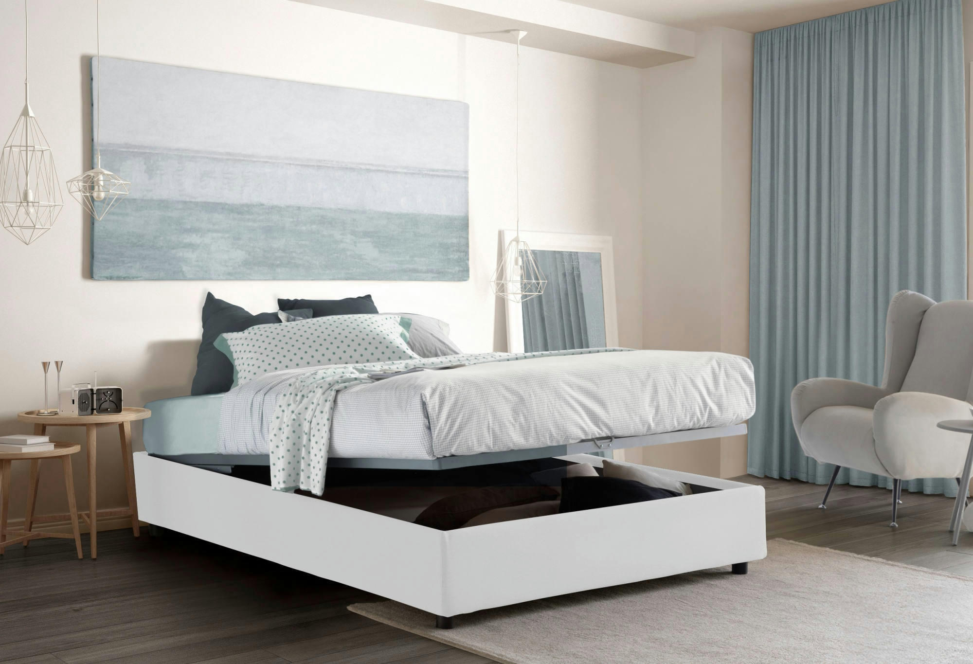 DAAJJ - Lit coffre 140x190 cm en tissu blanc