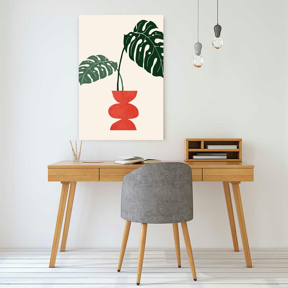 - Tableau fleurs Deco vase Monstera imprimé sur toile 80x120cm
