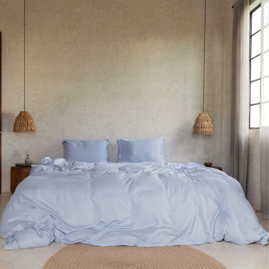 Coco & Cici - Tencel Twill Dekbedovertrek 200 x 220 cm - 2 Persoons Beddengoed - Lichtblauw - Lyocell - Ritssluiting & Extra Zacht - 2 Kussenslopen