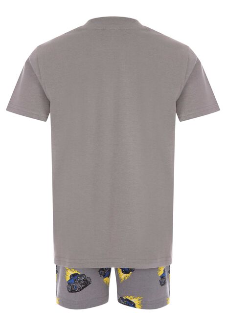 Younger Boys Charcoal Monster Truck Shorts Pyjama Set