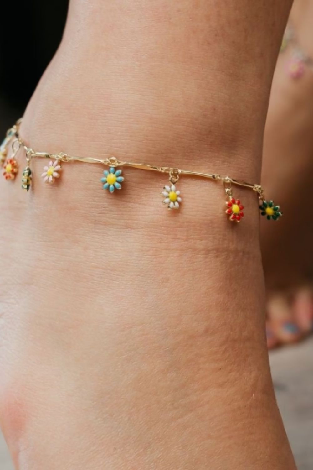 The Colourful Aura Colourful Rainbow Sun Flower Dangle Charms Indie Boho Daisy Summer Anklet