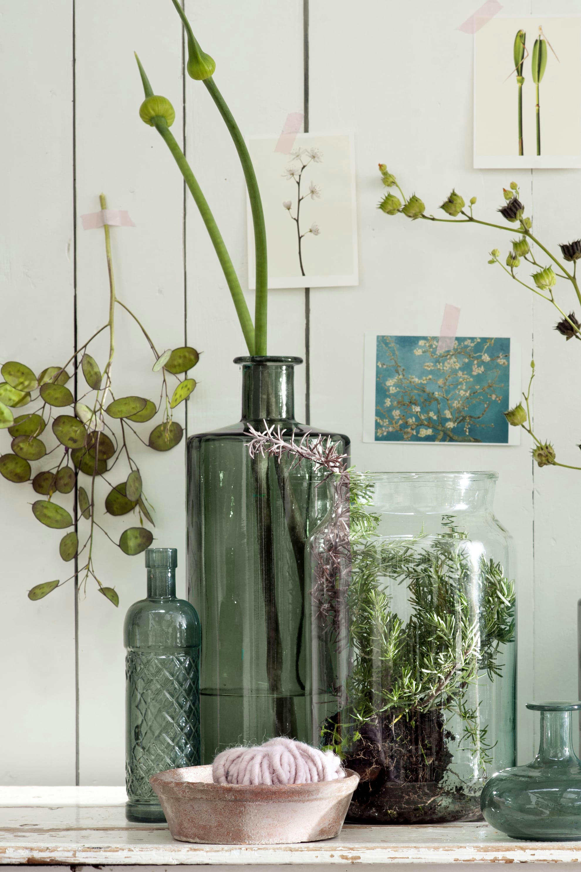 GUAN - Vase bouteille en verre recyclé vert H40