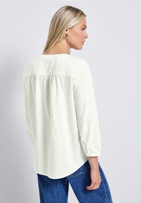 Split Neck Seersucker Bluse