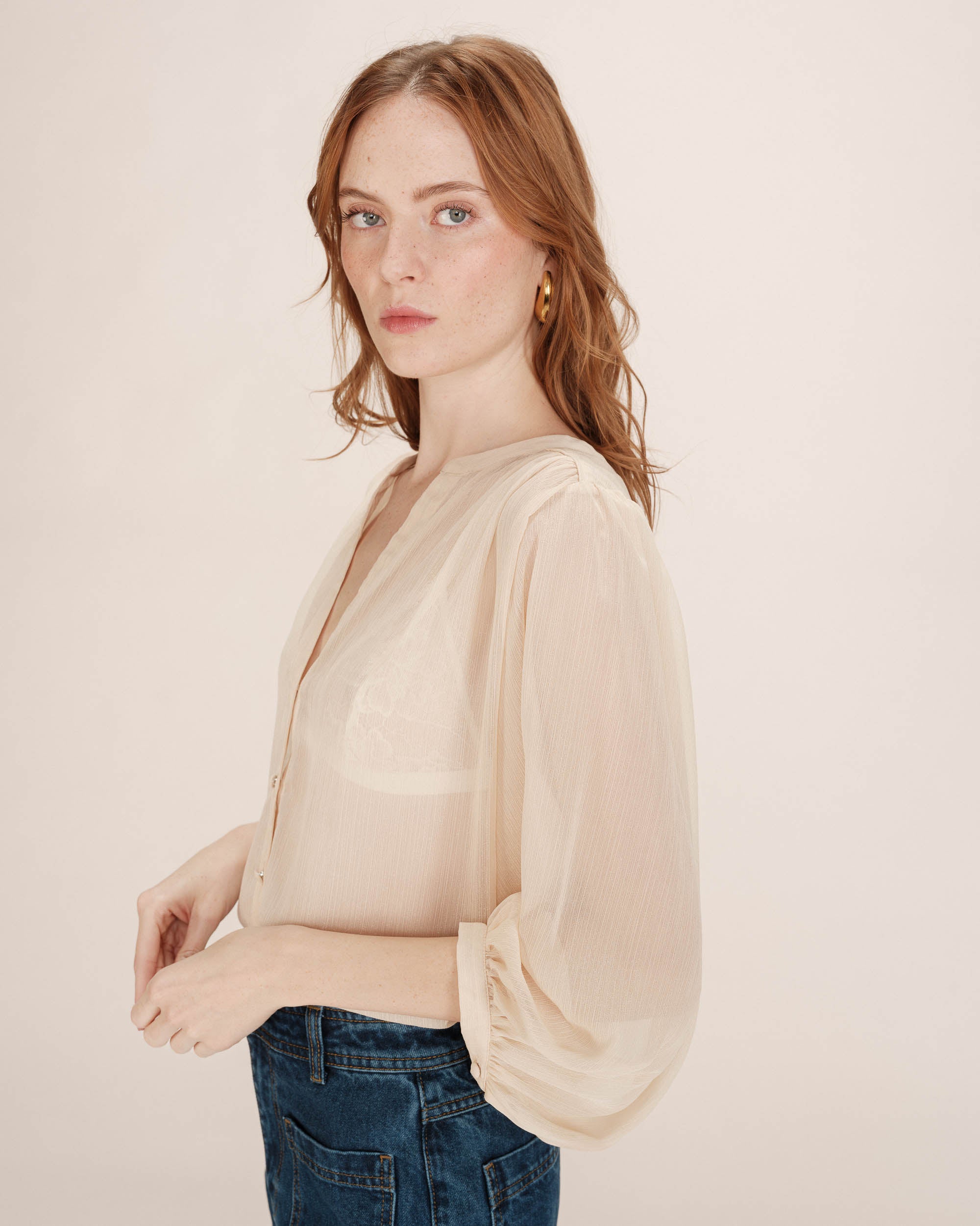 Blouse transparente lurex vanille Tarzy