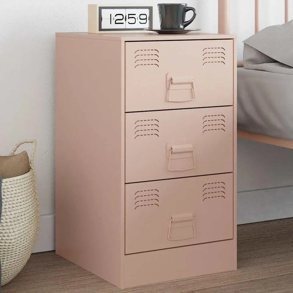 vidaXL - Nachtkastje met 3 lades - Roze - Koudgewalst staal - 34.5x39x62 cm