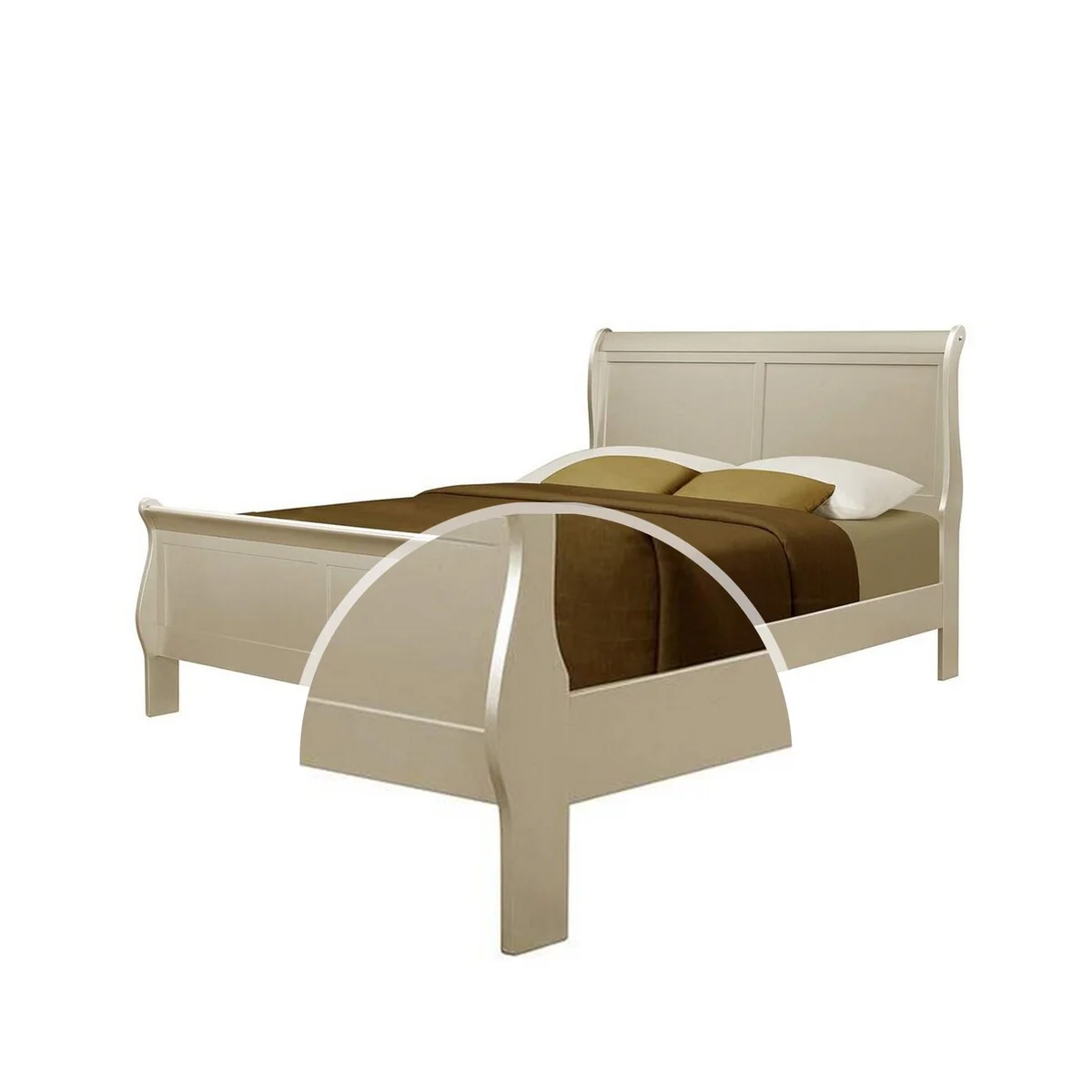 Sleigh Design Wooden Queen Size Headboard and Footboard, Champagne Gold
