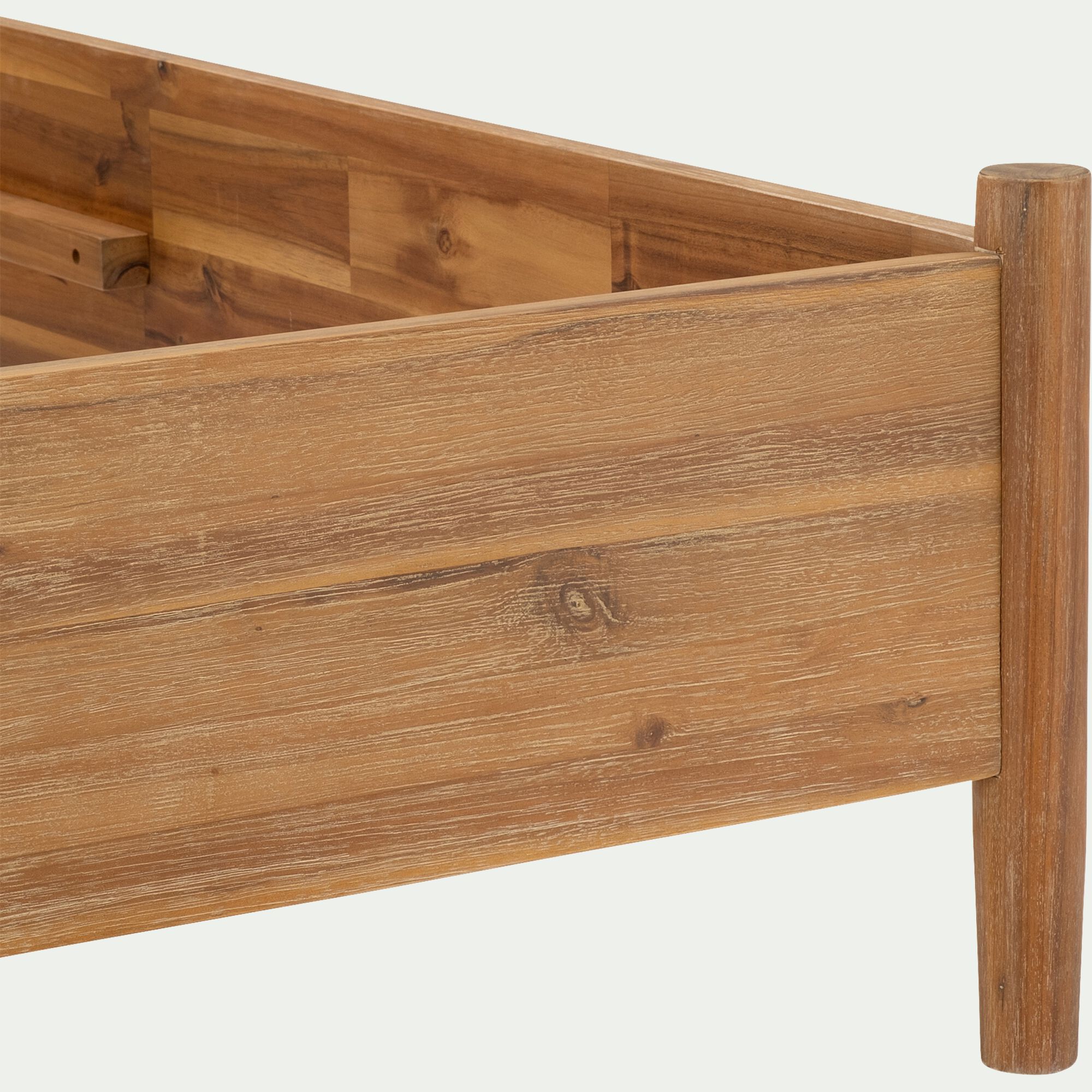 EMILIO - Lit 2 places avec tête de lit en bois d'acacia massif 160x200cm - bois clair