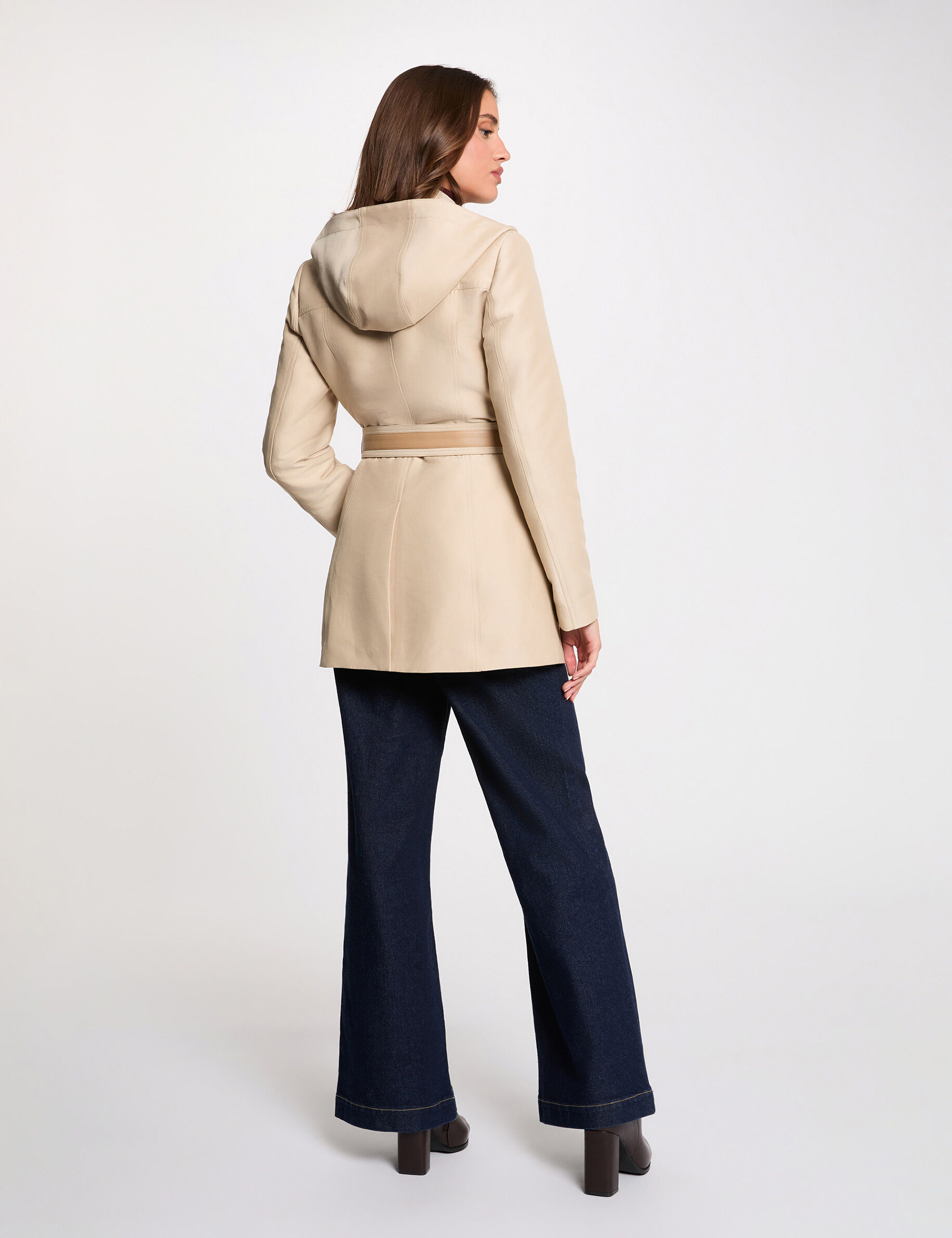 Mid-Length Trench With Hood Beige Women