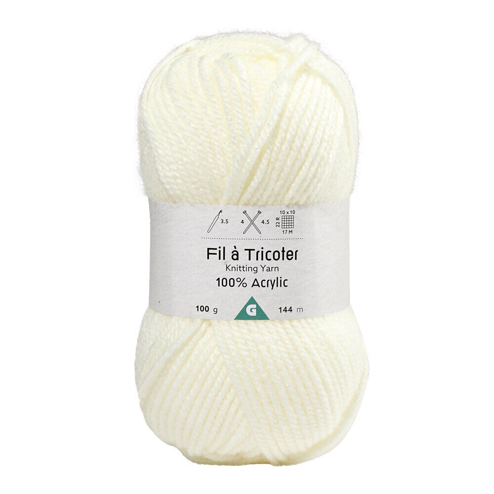 Pelote de fil à tricoter acrylique blanc écru 100Gr