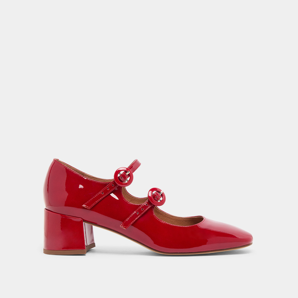 Babies à doubles brides et bouts arrondisen vernis rouge cerise | DELOU
