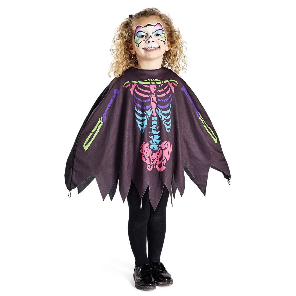 Déguisement enfant Halloween squelette poncho noir multicolore TU