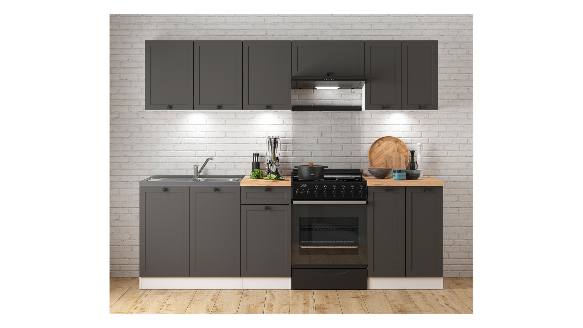 Komplet kuchennyJunona Line 240 cm grafit bez blatu