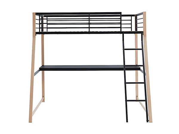Lit mezzanine MALICIA - 90 x 190 cm - bureau intégré - Noir et chêne   matelas