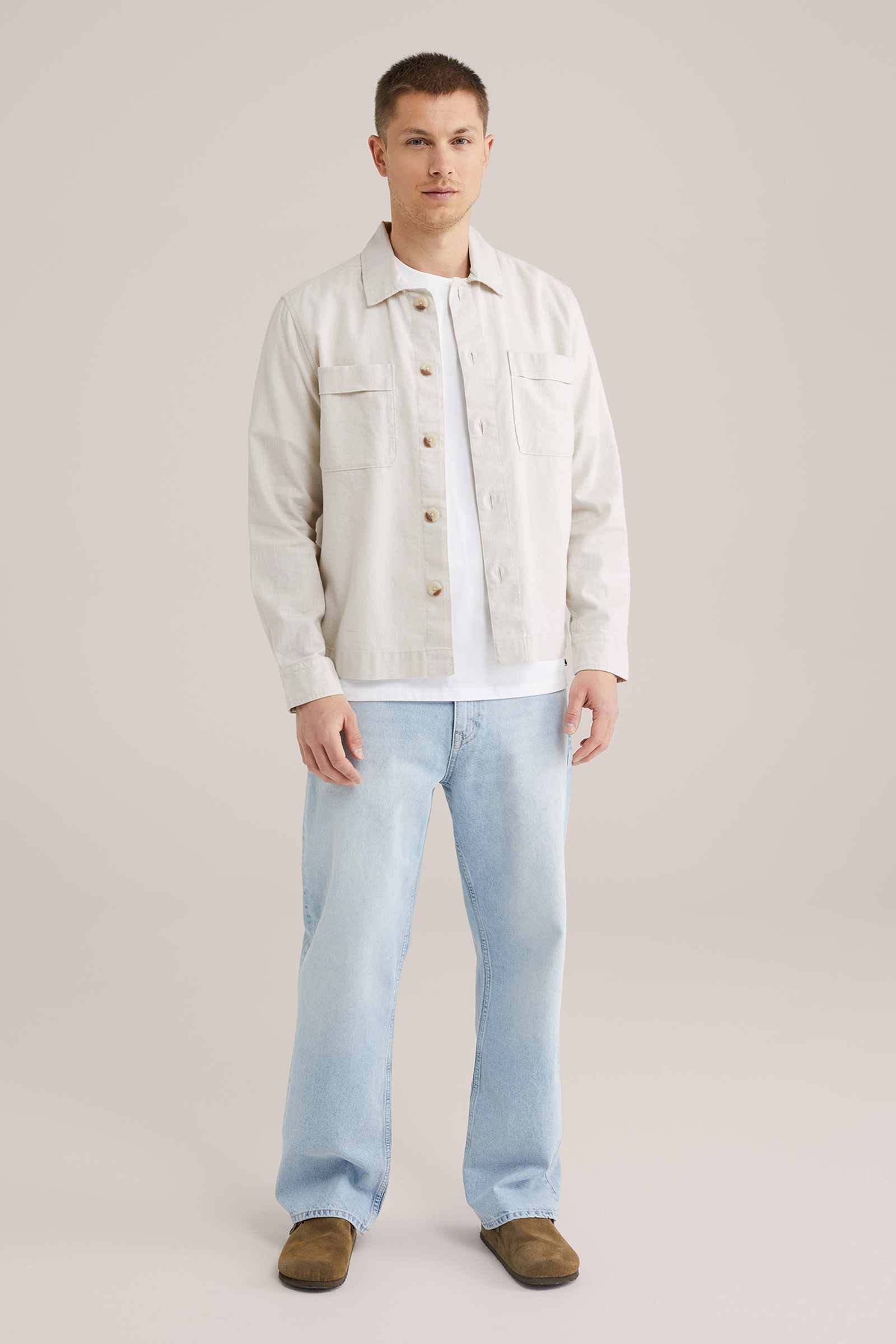 Heren Regular fit overshirt van linnenmix