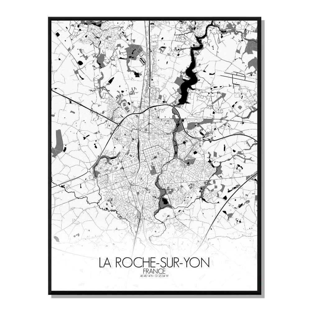 - Affiche La Roche sur Yon Carte N&B 40x50