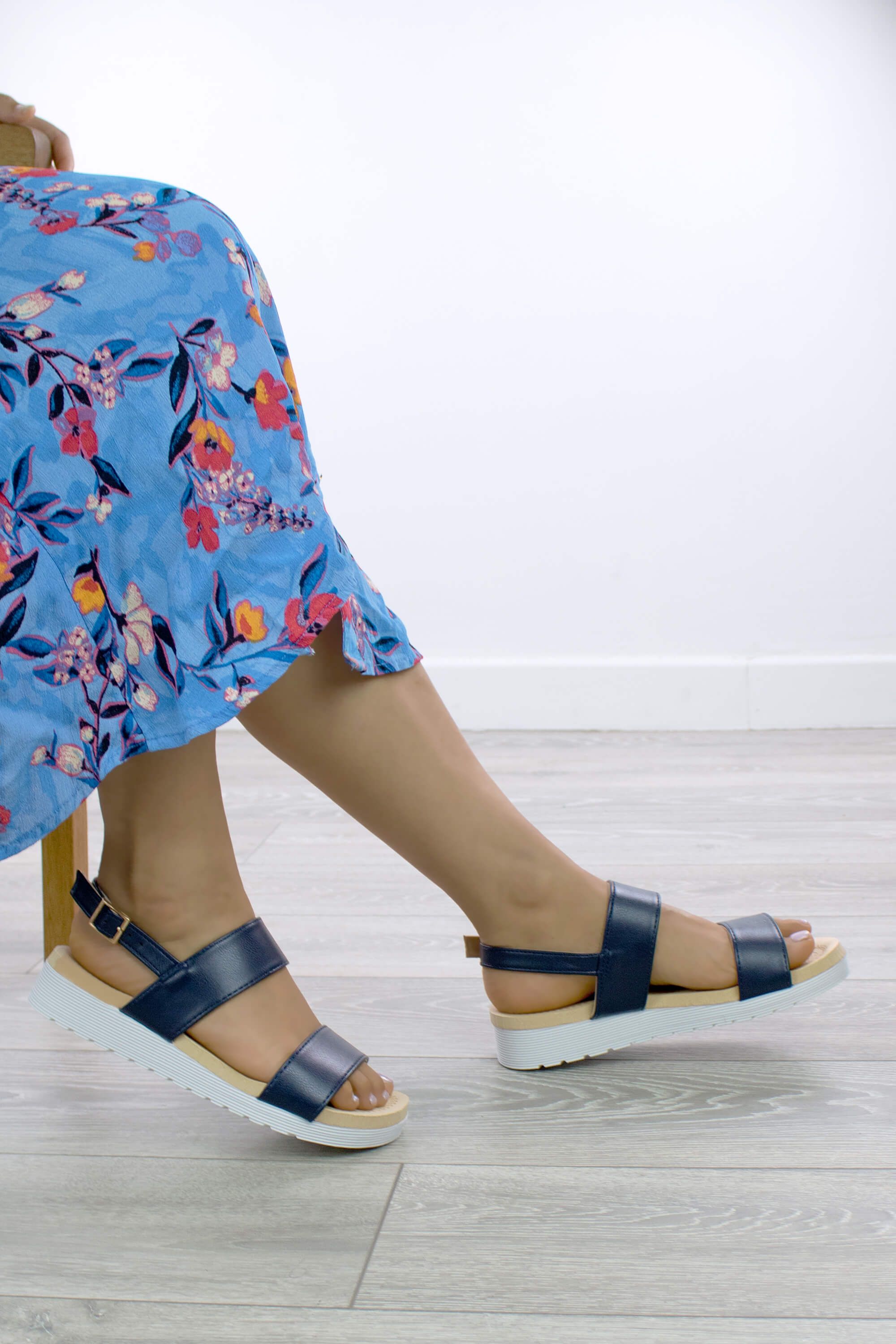 AJVANI Low Wedge Heel Flatform Strappy Sandals