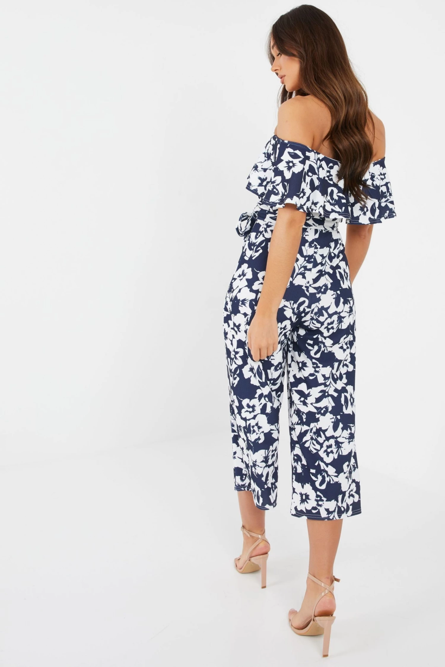 Quiz Blue Floral Bardot Culotte Jumpsuit