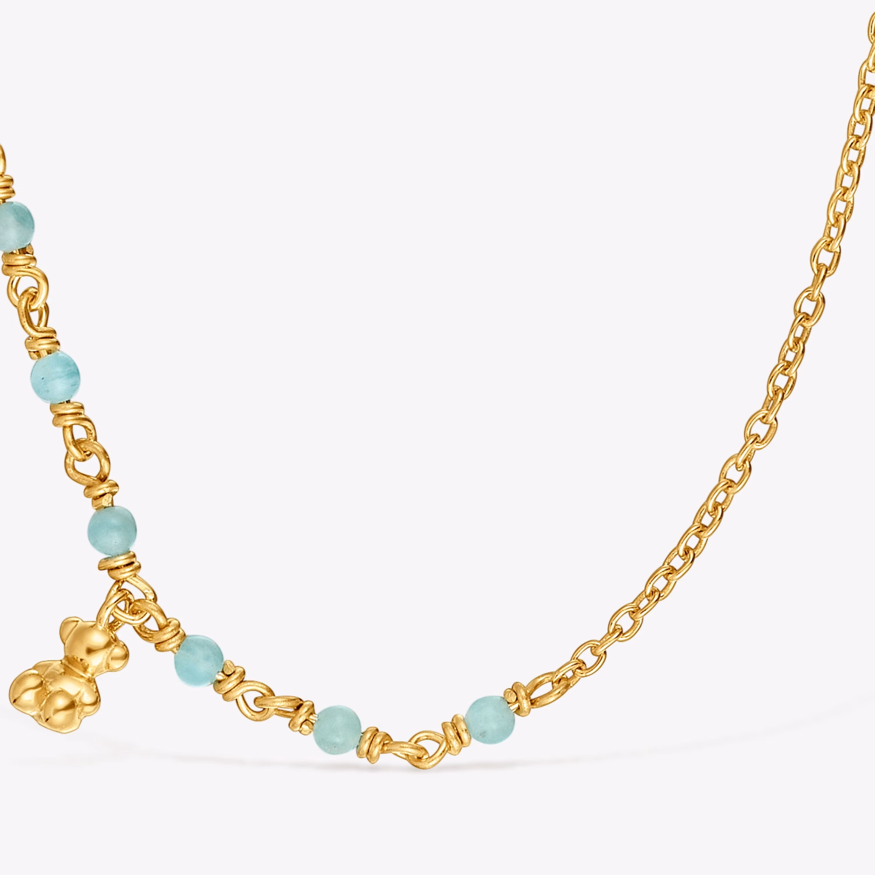 Collar con baño de oro 18 kt sobre plata y amazonita Bold Bear
