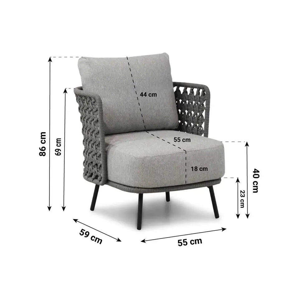 Loungeset tuin 2 personen Rope Grijs 4 Seasons Outdoor seaons