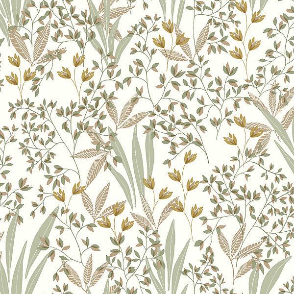 Papier peint vinyle intissé fleuri vert et beige L.1005 x l.53cm, Lutèce Floris