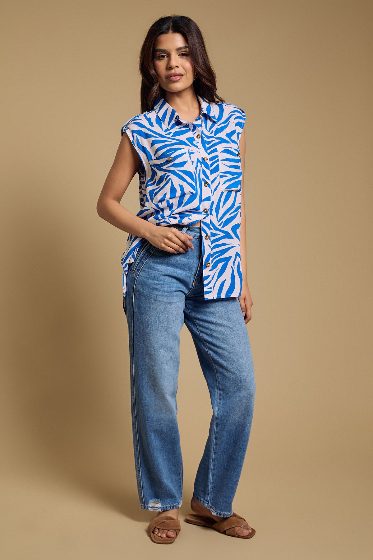 Dorothy Perkins Petite Pocket Detail Button Up Utility Blouse