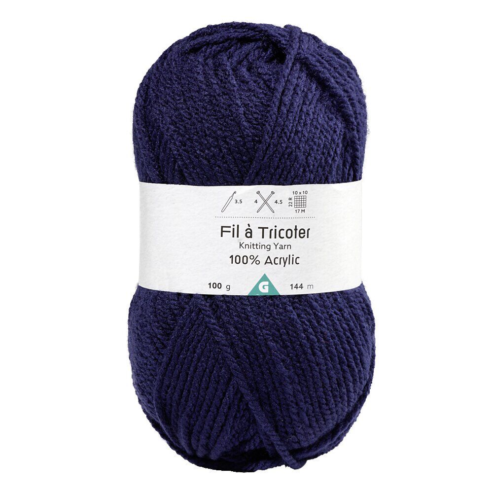 Pelote de fil à tricoter acrylique bleu marine 144m 100Gr