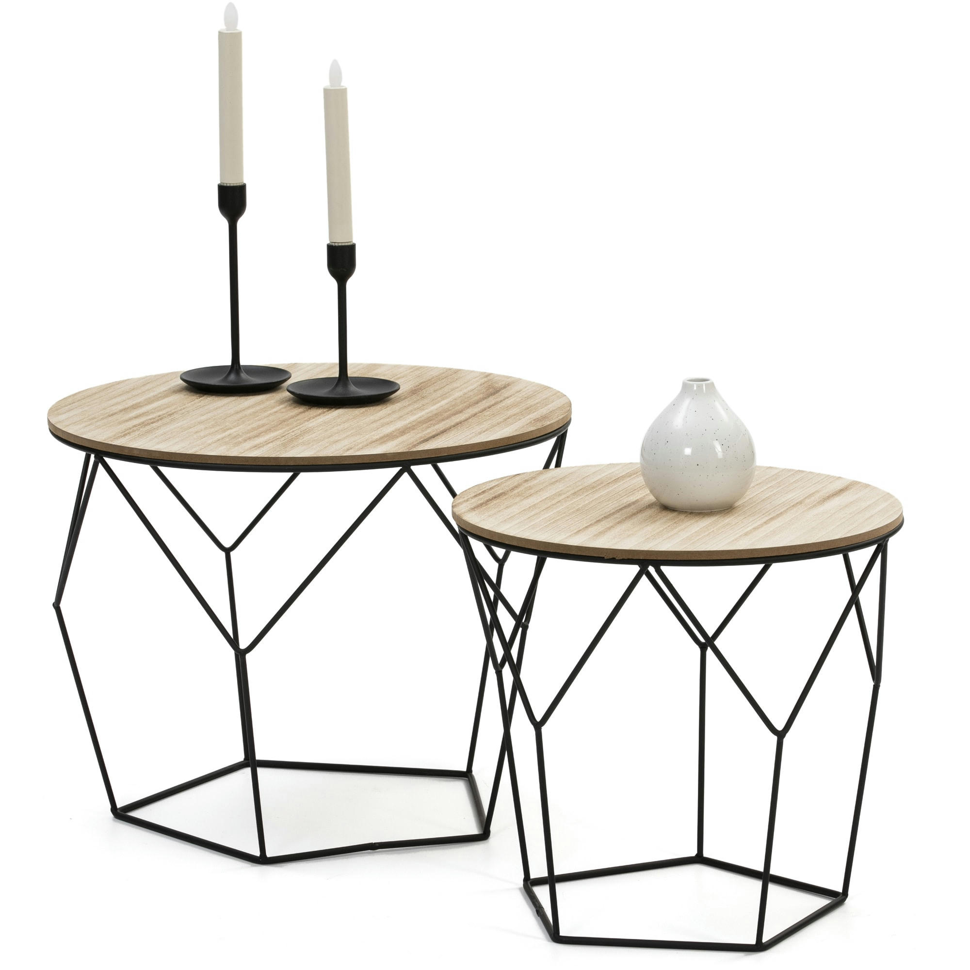 TOKIO - Set de 2 Tables basses,plateau en placage de bois naturel