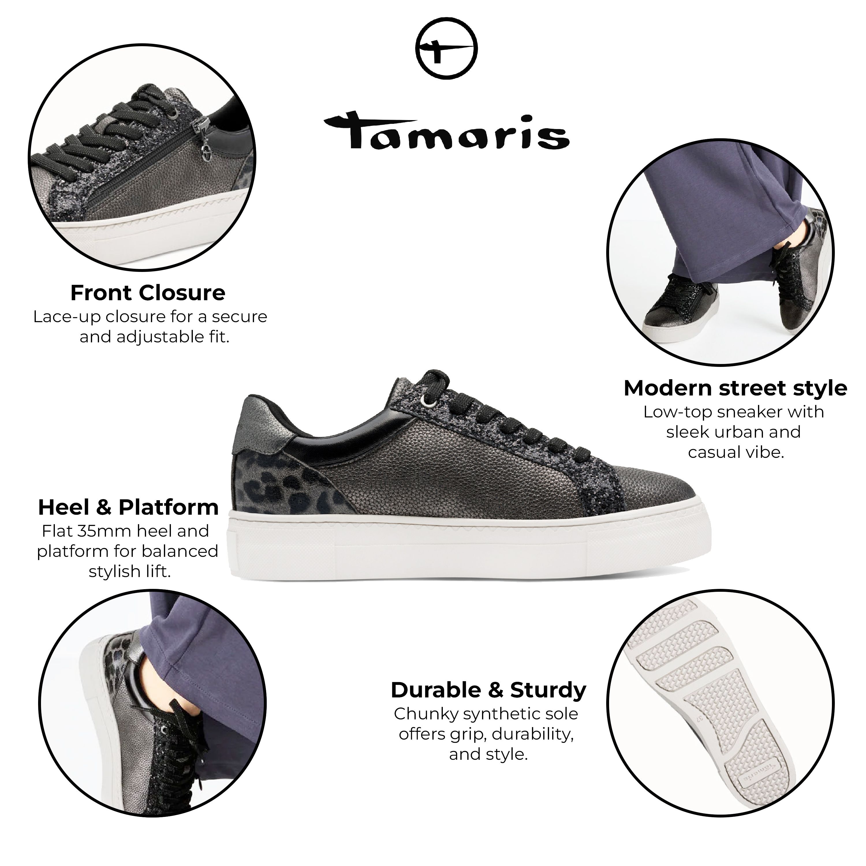 Infinity Leather Tamaris Faux Leather Fashion Lace Up Sneakers