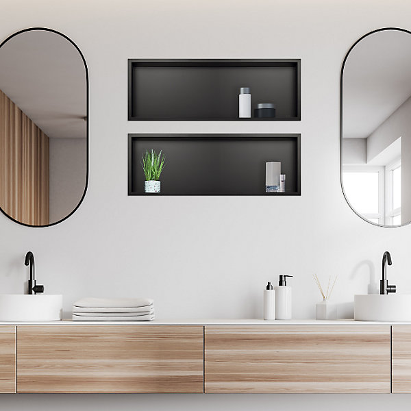 Balneo Niche murale de douche 60x20x10cm, étagère encastrable douche acier inox, noir, WALL-BOX ONE