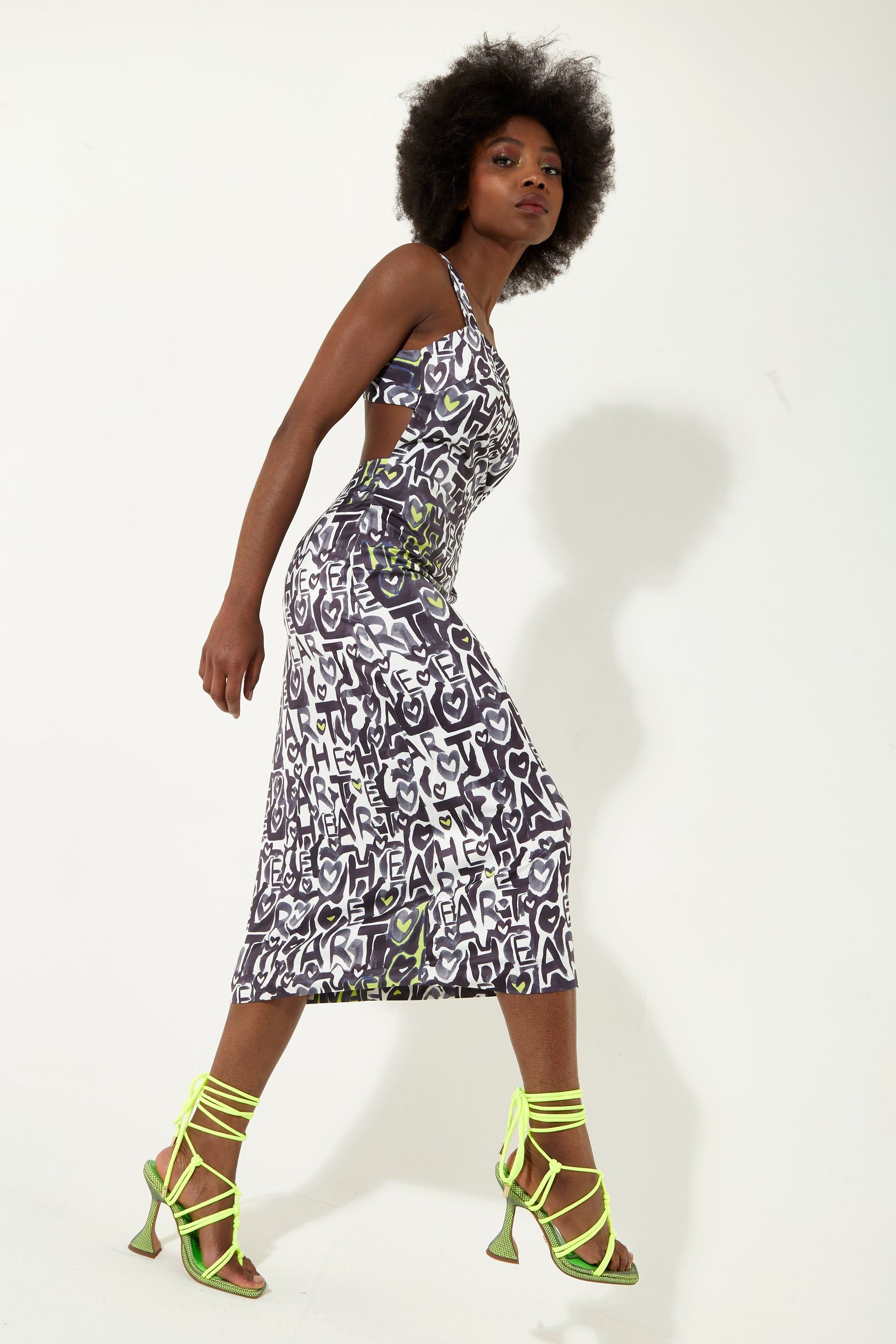 House of Holland Abstract Print Midi Dress With An Open Crossed Back Detail
