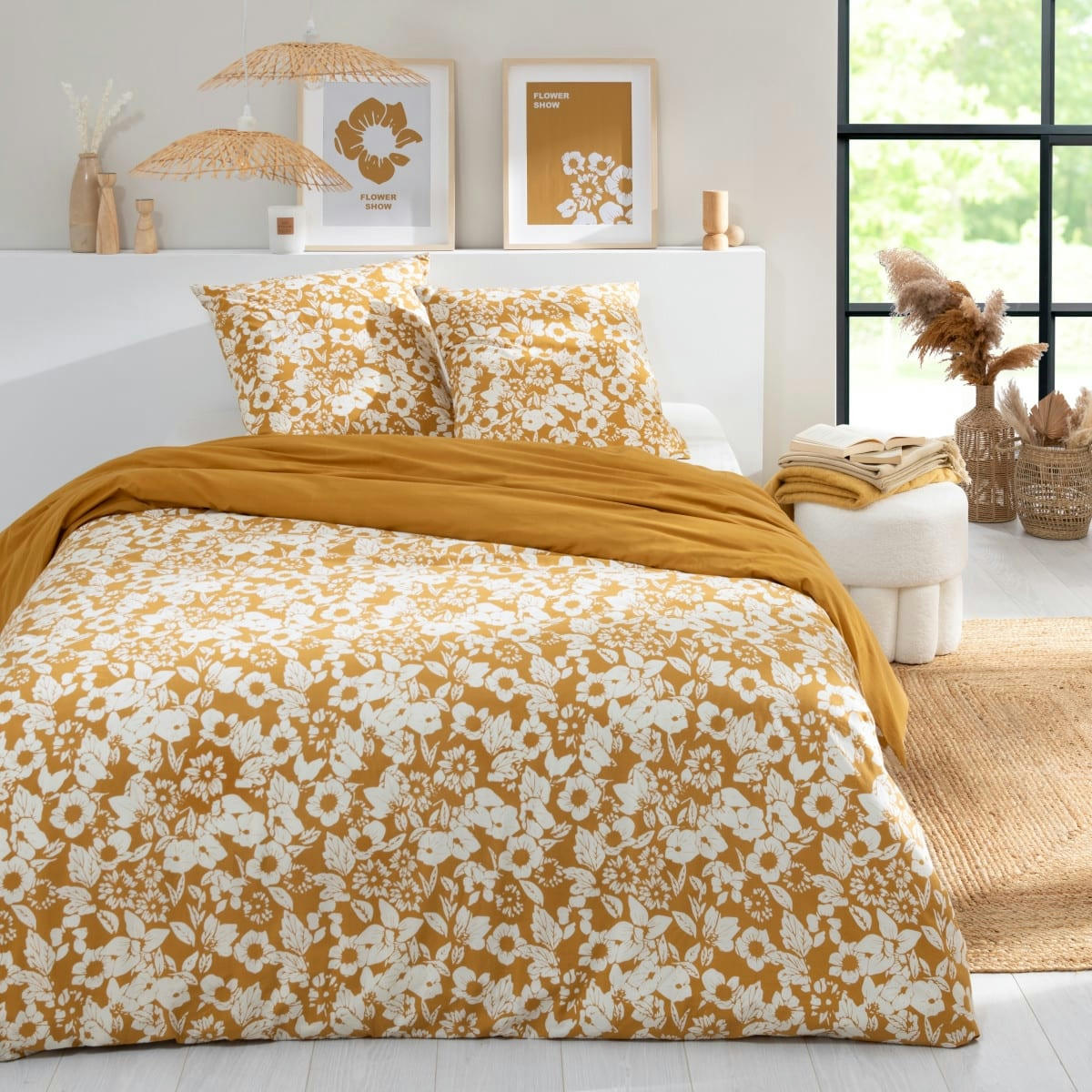 MOLLY - Parure de lit 2 personnes coton  imprimé miel 240x220cm