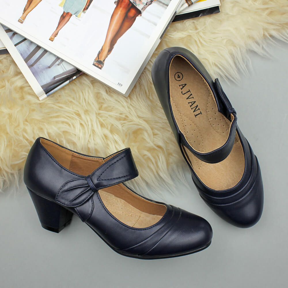 AJVANI Mid Block Heel Mary Jane Comfort Work Court Shoes
