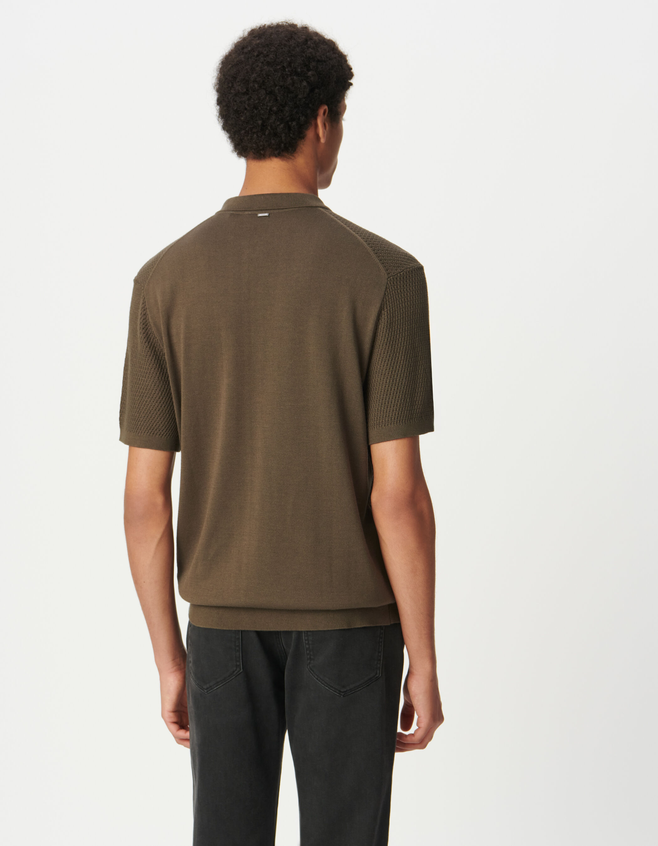 Polo manches courtes kaki tricot ajouré Homme