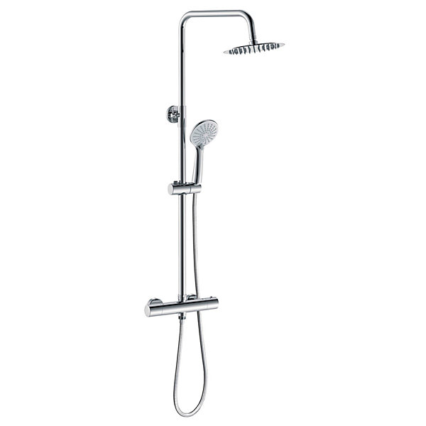 Colonne de douche thermostatique avec pomme de tête, douchette et flexible, effet chromé,rond, AICA