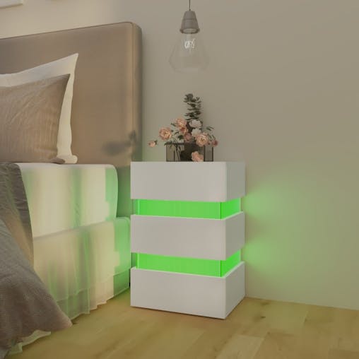 NNEVL LED Bedside Cabinet White 45x35x67 cm Chipboard