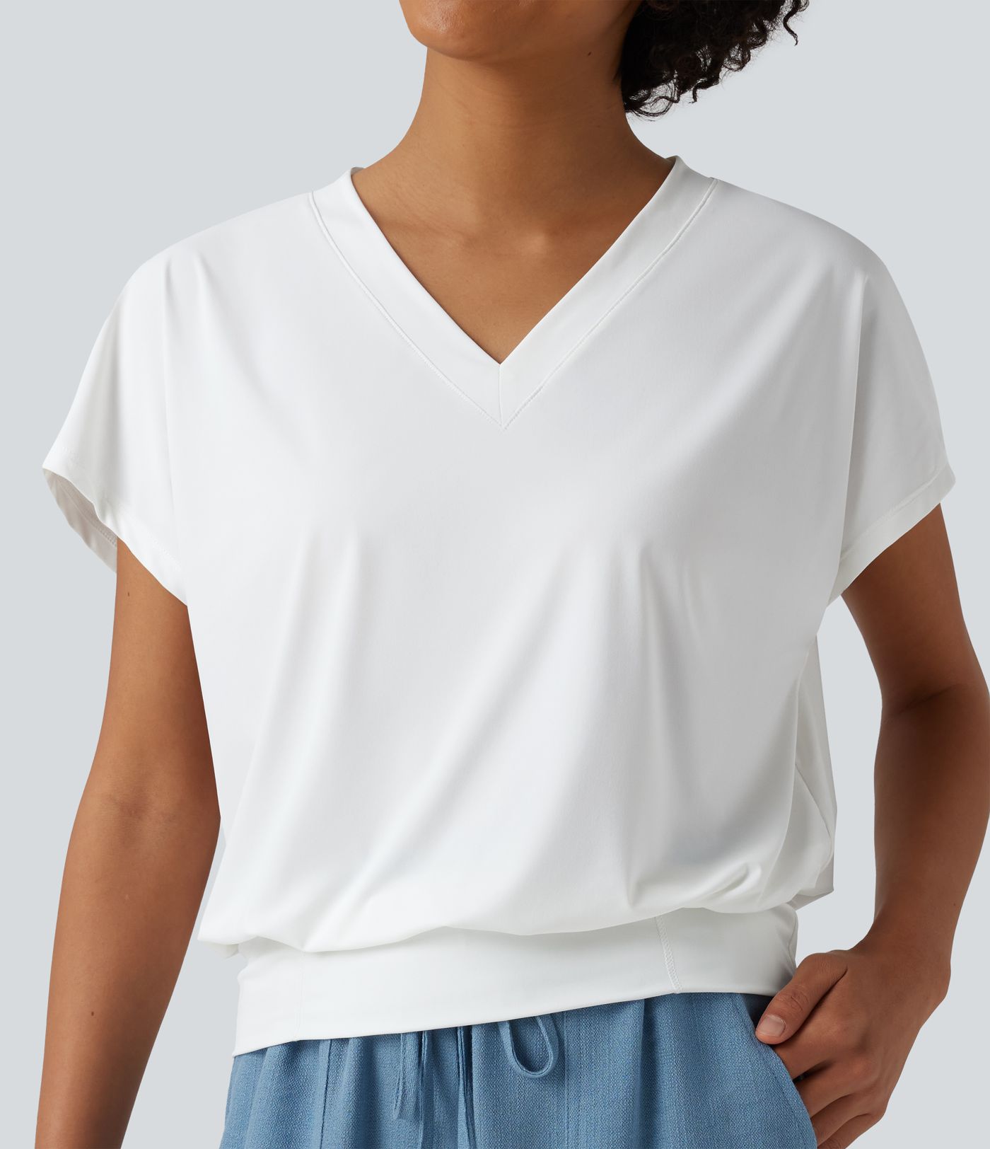 Haut de sport yoga oversize col V à manches courtes effet frais InstantCool à séchage rapide
