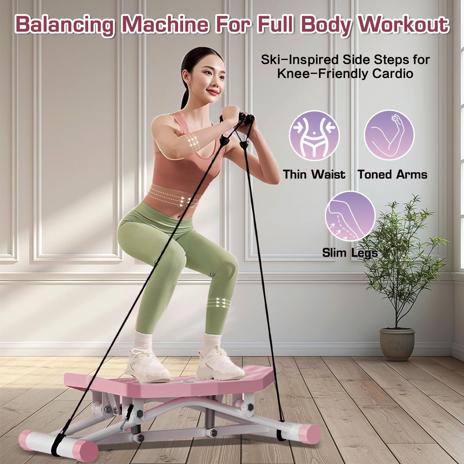 Balance Board, All-Motion Trainer, Portable Ski Balancing Machine Featuring LCD Monitor, Ski Simulator with Resistance Bands for Full Body Workout