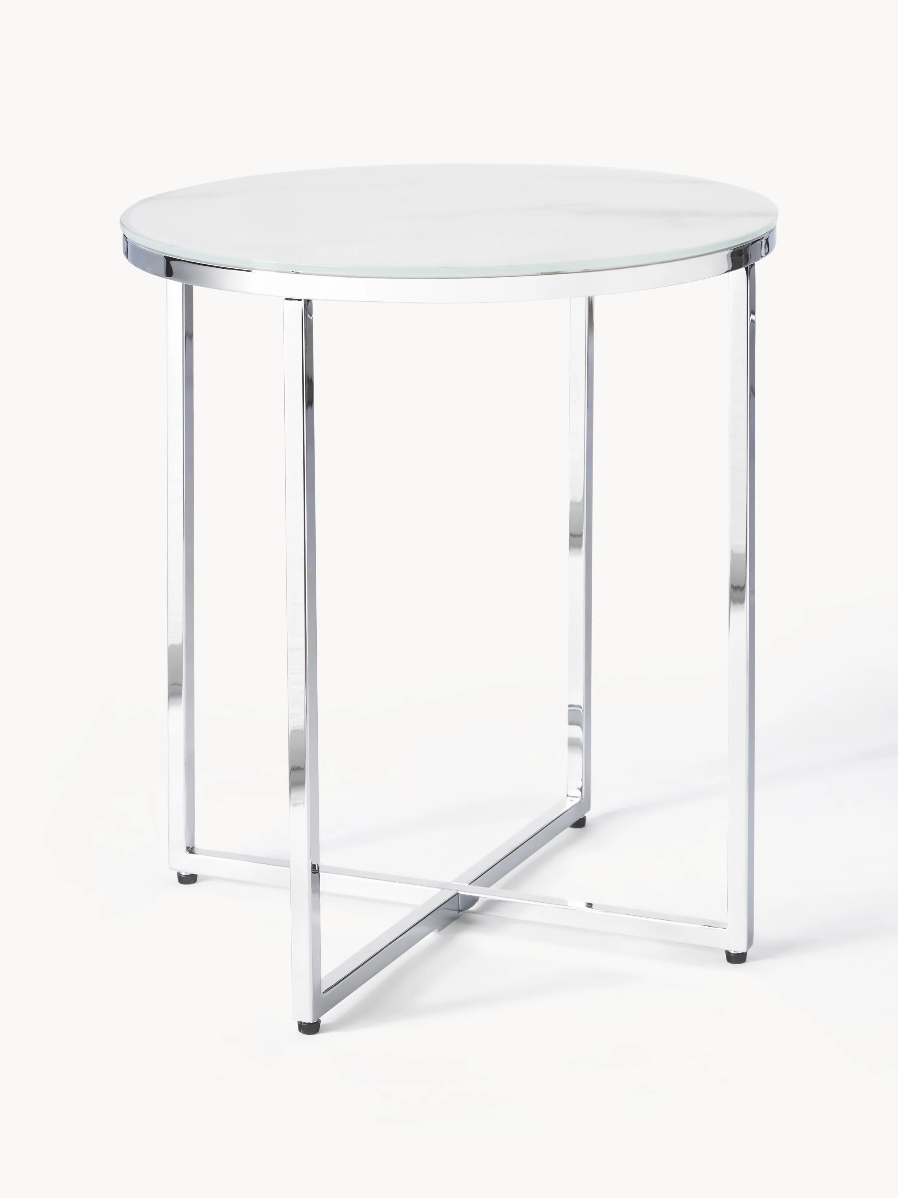Runder Beistelltisch Antigua mit Glasplatte in Marmor-Optik