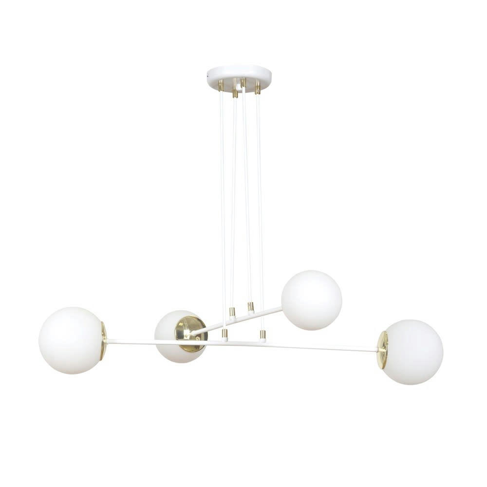 SIGNO - Suspension élégante 4 lumières nordique blanc avec détails dorés