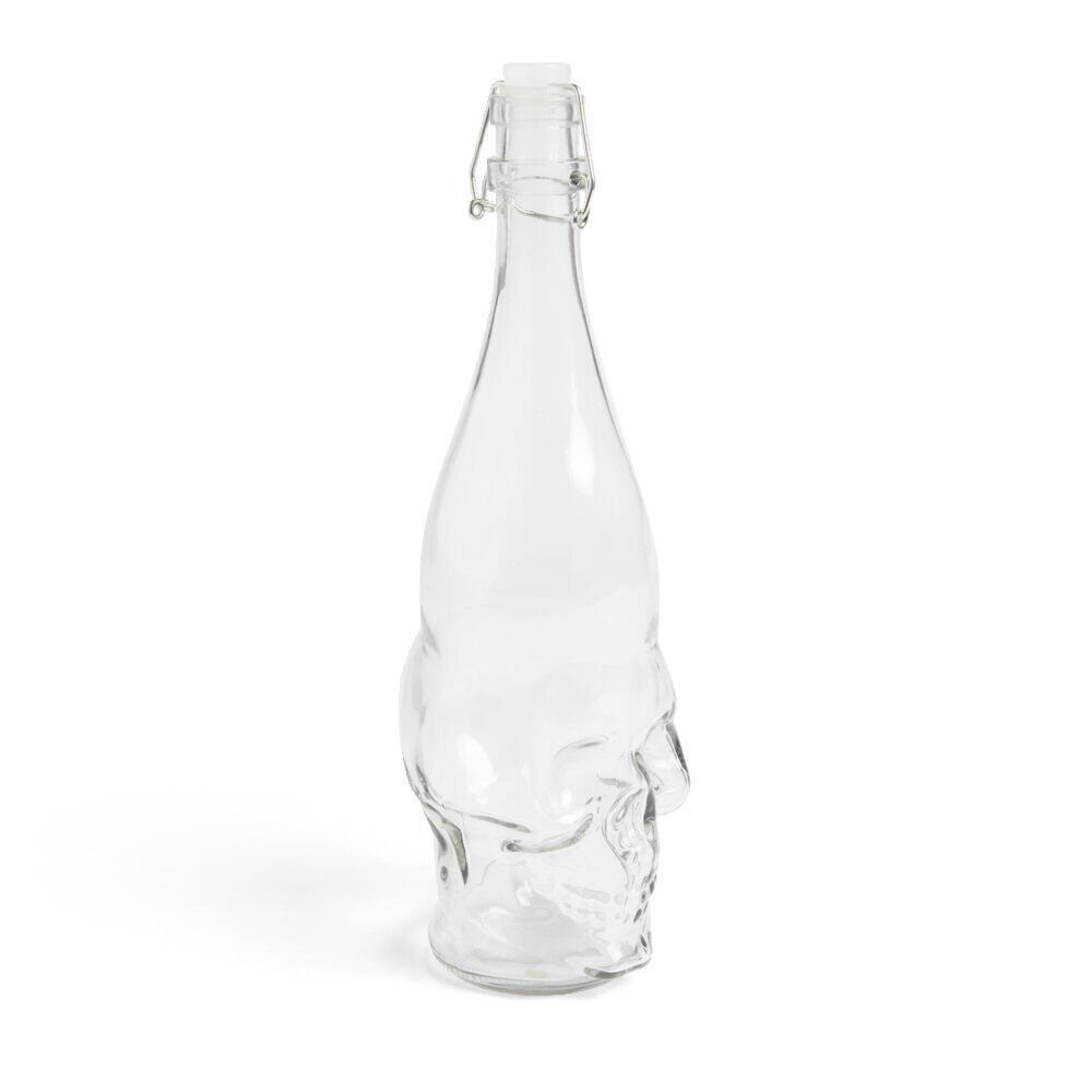 Bouteille Halloween 1L en verre forme tête de mort noire