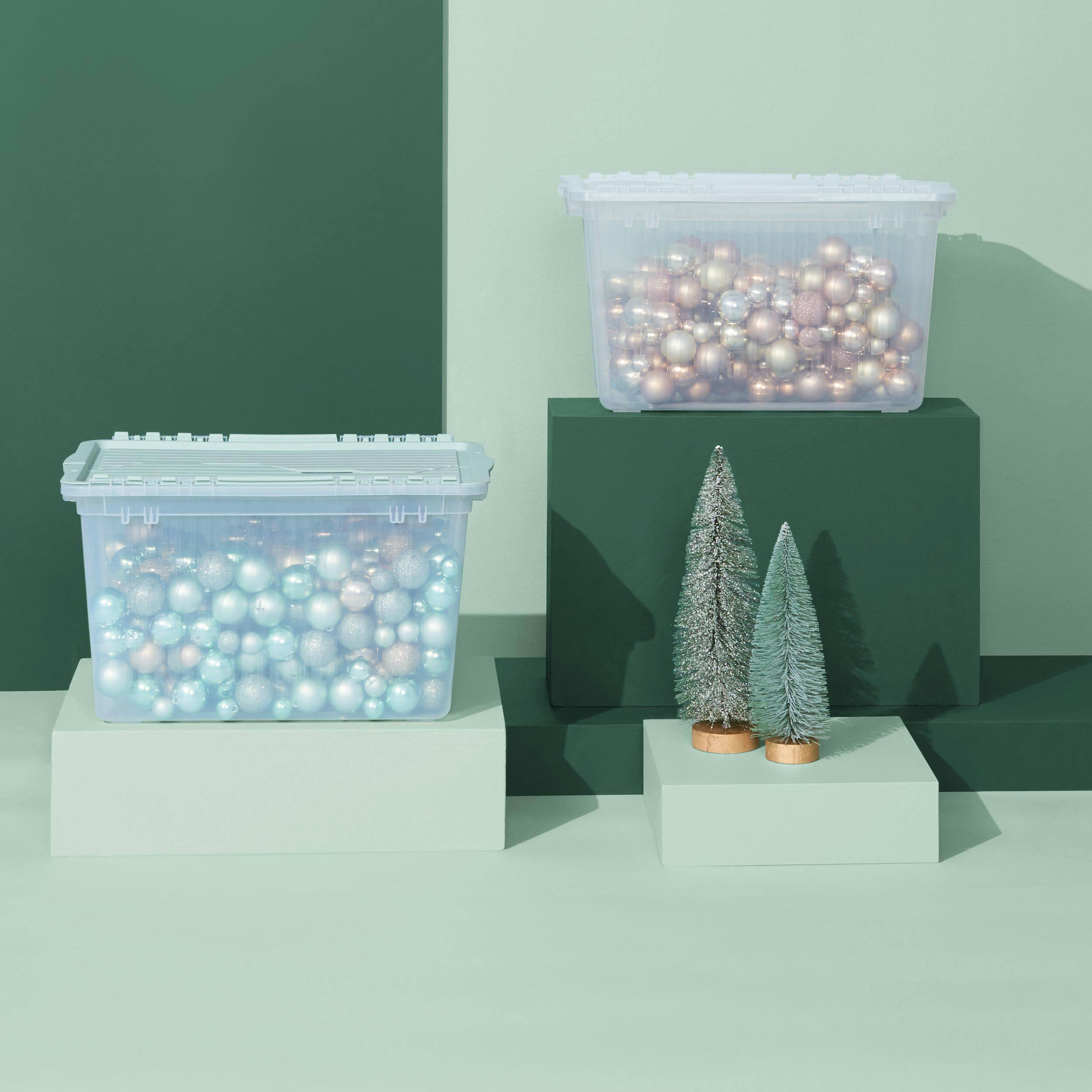 type A Transparent Stackable Storage Box with Flip-top Lid, 45-L, Eucalyptus