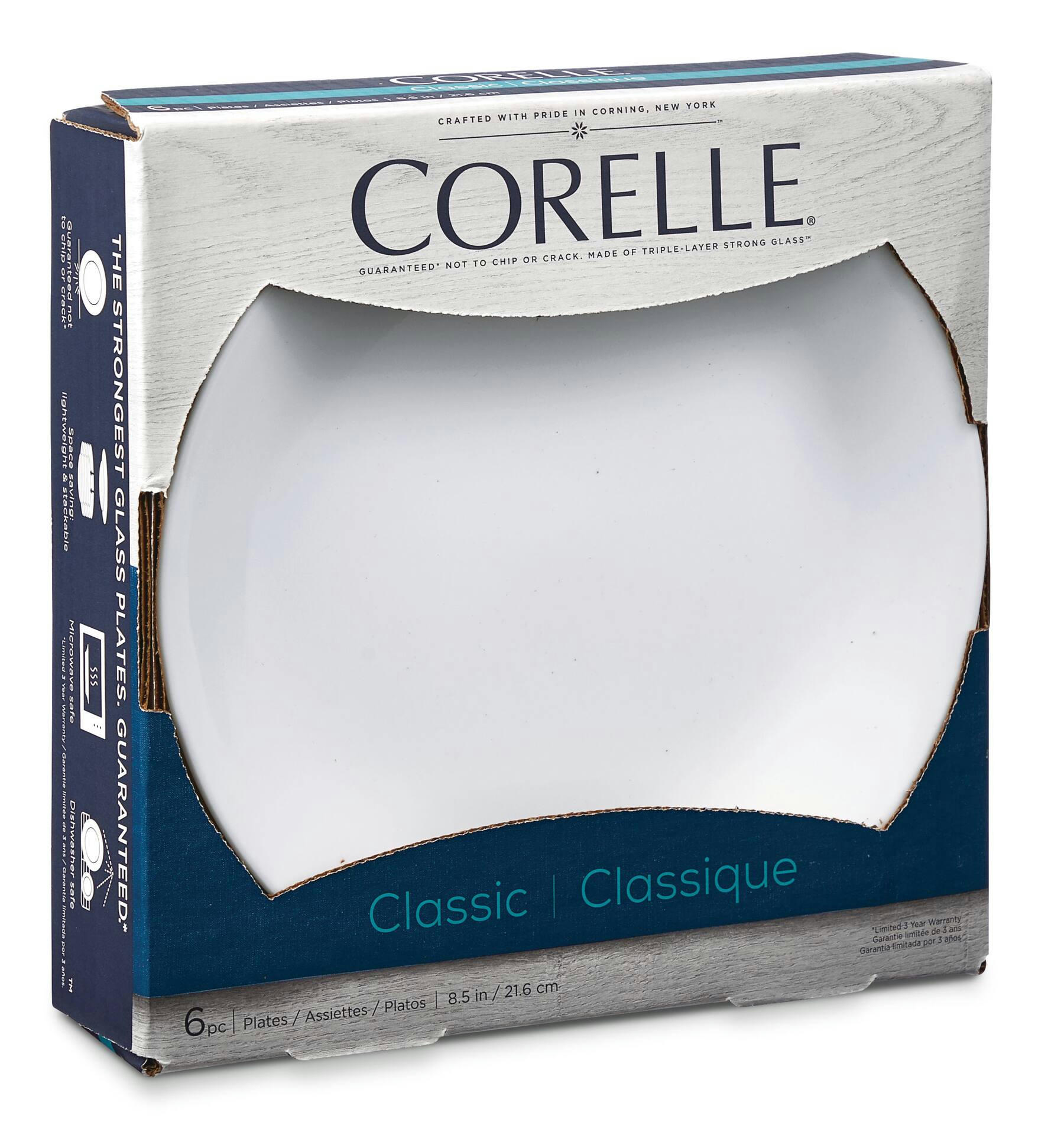 Corelle 6pc Classic Glass Caterer Lunch Plates, Chip Resistant, White
