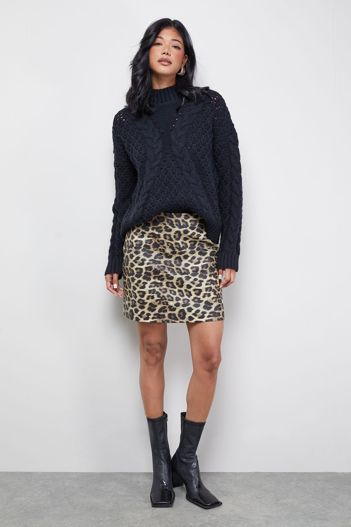 Warehouse Chunky Cable Knit Roll Neck Jumper
