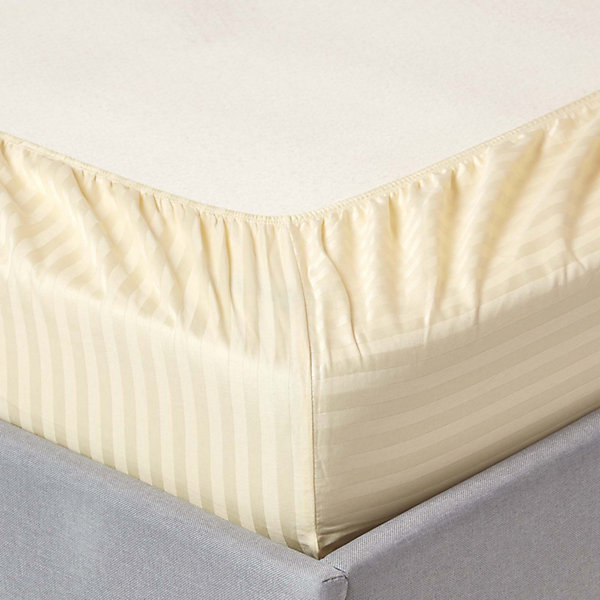 Drap-housse rayé 140 x 190 cm 100% coton égyptien 330 fils coloris jaune pastel - HOMESCAPES