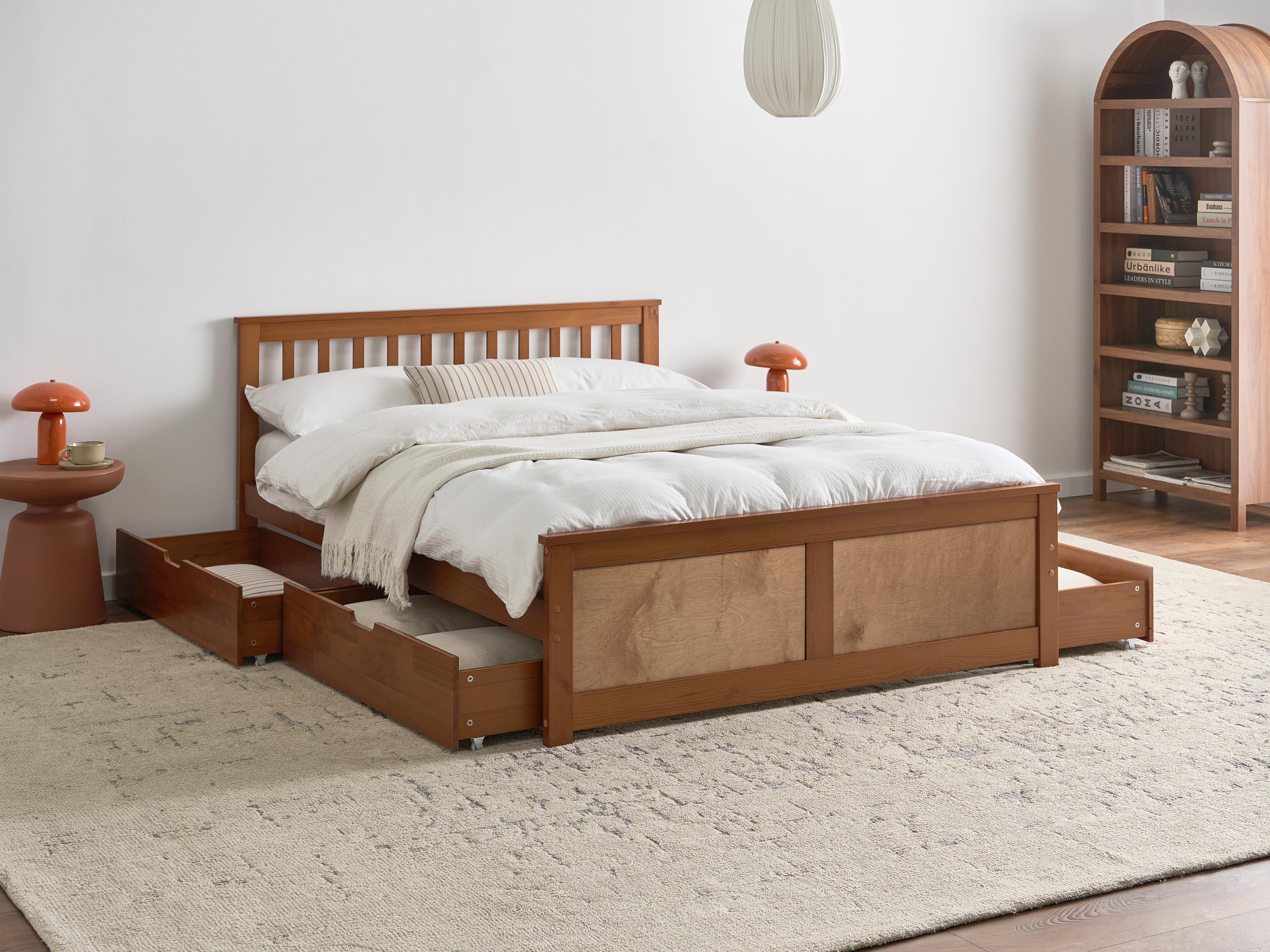Bed with 4 Drawers Pine Wood OLENDON 140 x 200 cm (EU Double) Brown